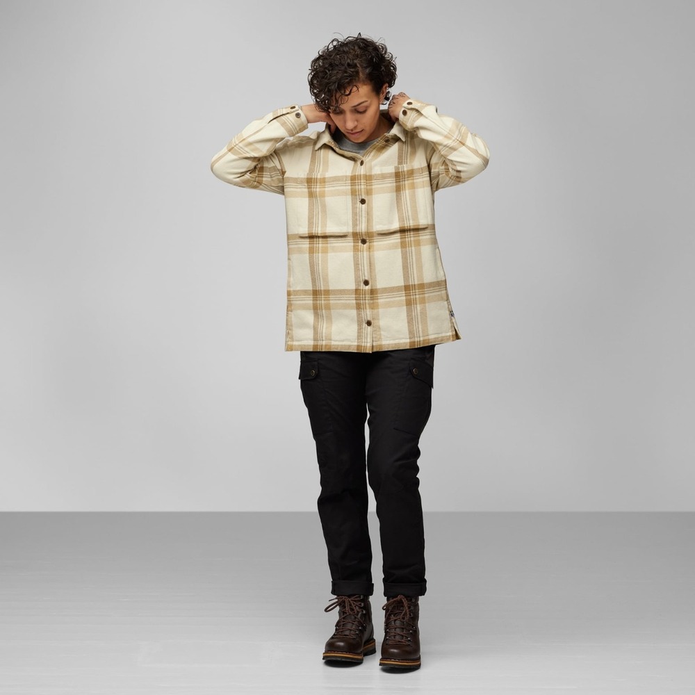 Fjallraven Singi Flannel Overshirt Women's Size XL Tab Cream Button Up Thick